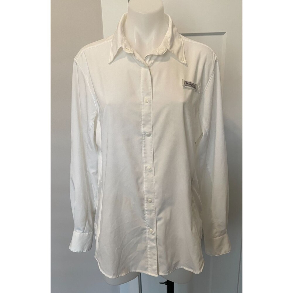 COLUMBIA Womens SHIRT Long Sleeve WHITE Omni-Shade Fishing Size L